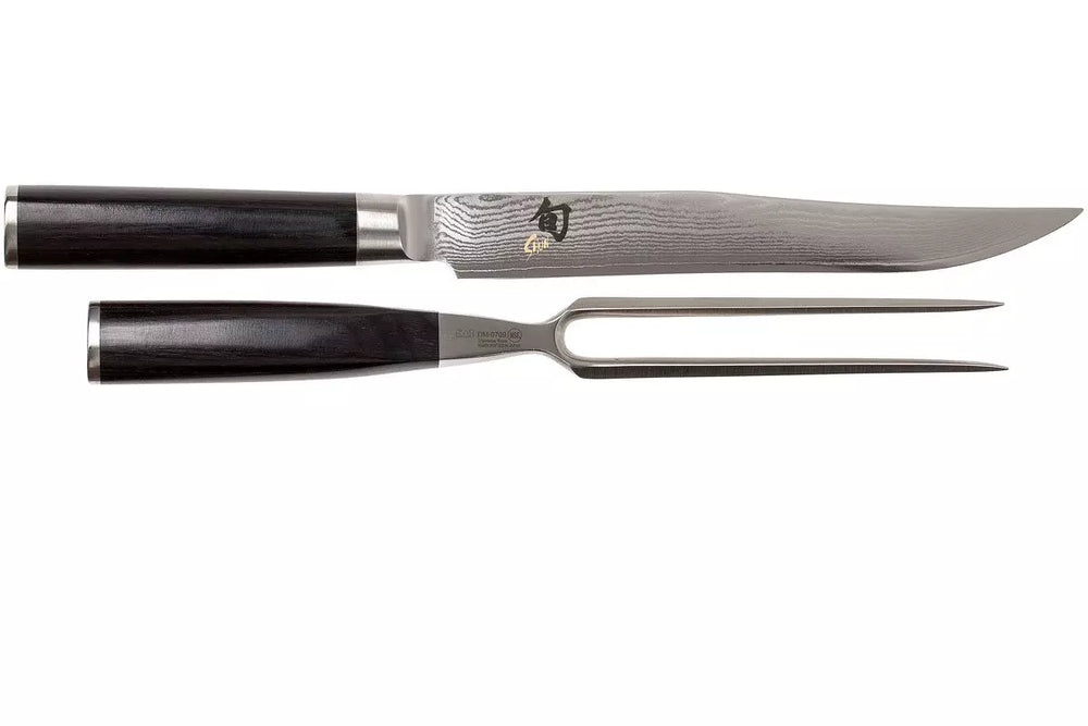 Set de cuchillos para trinchar Shun Classic - 32 capas de acero damasco - (Cuchillo para carne + Tenedor para carne) - 2 piezas - DMS-200