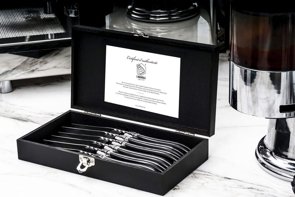 Cuchillos para steak Laguiole Style de Vie Luxury Line Negro Ébano - 6 piezas