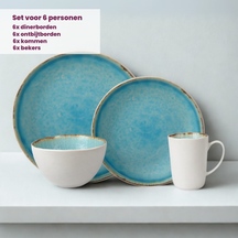 Juego de vajilla Cosy & Trendy Laguna Azzurro 24 piezas / 6 personas - 6 platos de cena, 6 vasos, 6 platos de desayuno y 6 cuencos