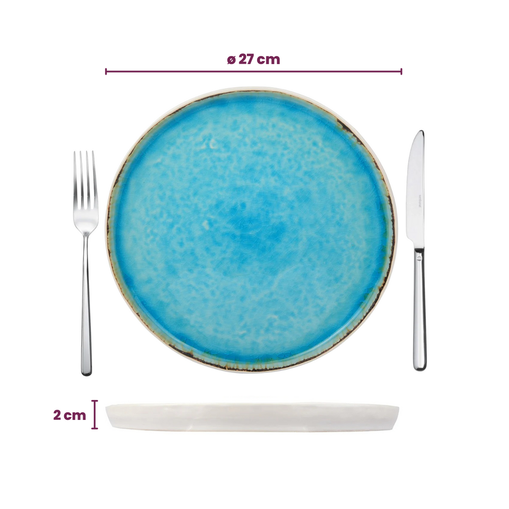 Juego de vajilla Cosy & Trendy Laguna Azzurro 12 piezas / 4 personas - 4 platos de cena, 4 platos de desayuno y 4 cuencos