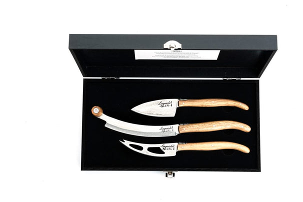 Set de cuchillos para queso Laguiole Style de Vie Línea de lujo Madera de roble Stonewash - 3 unidades