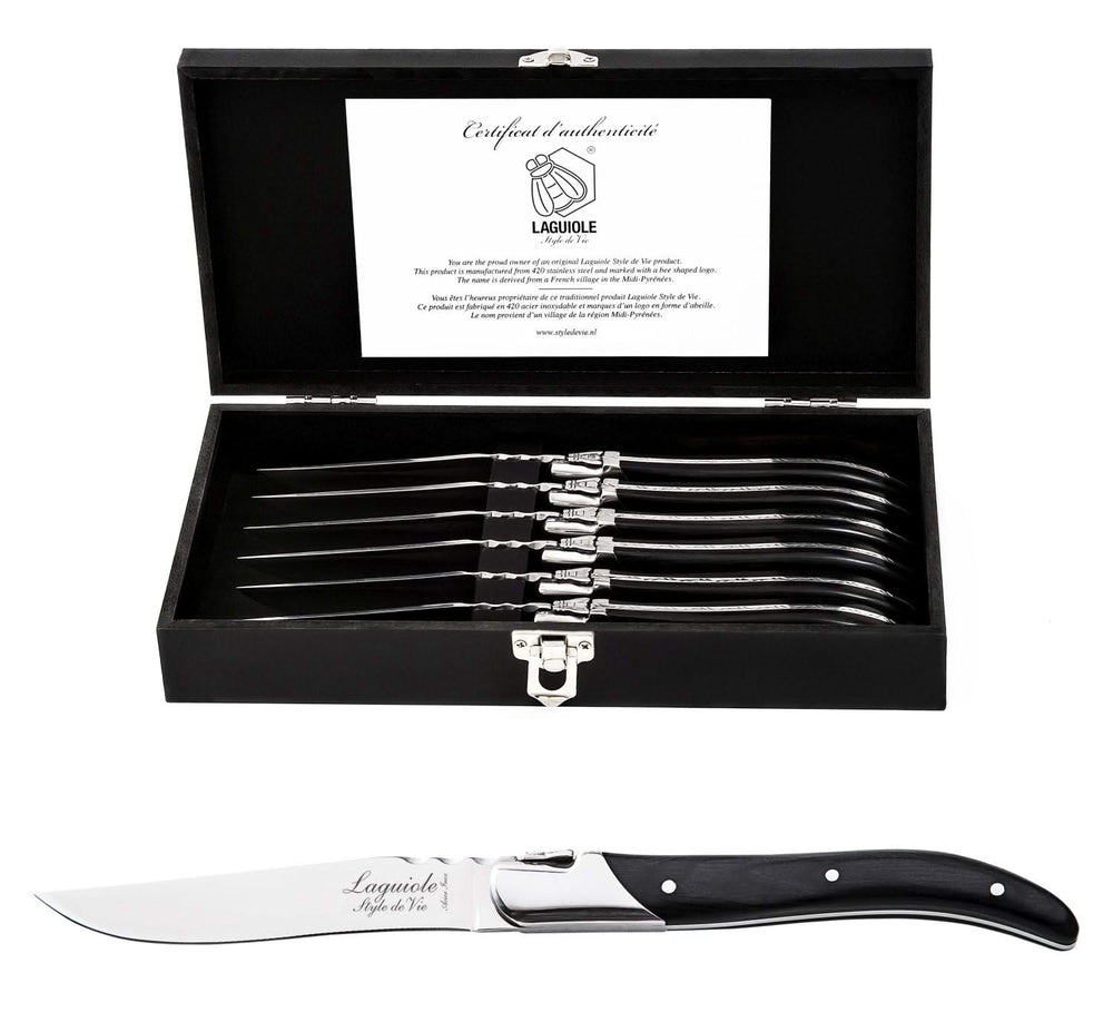 Cuchillos para steak Laguiole Style de Vie Luxury Line Negro Ébano - 6 piezas