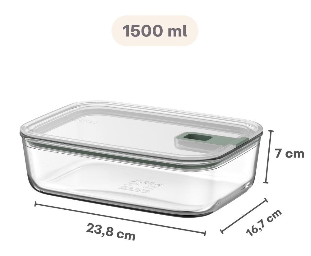 Mepal Fuente de horno / Fuente para lasaña con tapa EasyClip Nordic Sage - Vidrio - 1.5 litros