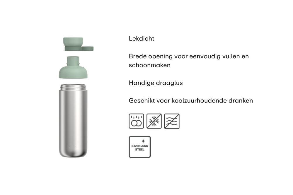 Mepal Botella de Agua Vita Nordic Sage - Acero Inoxidable - 700 ml