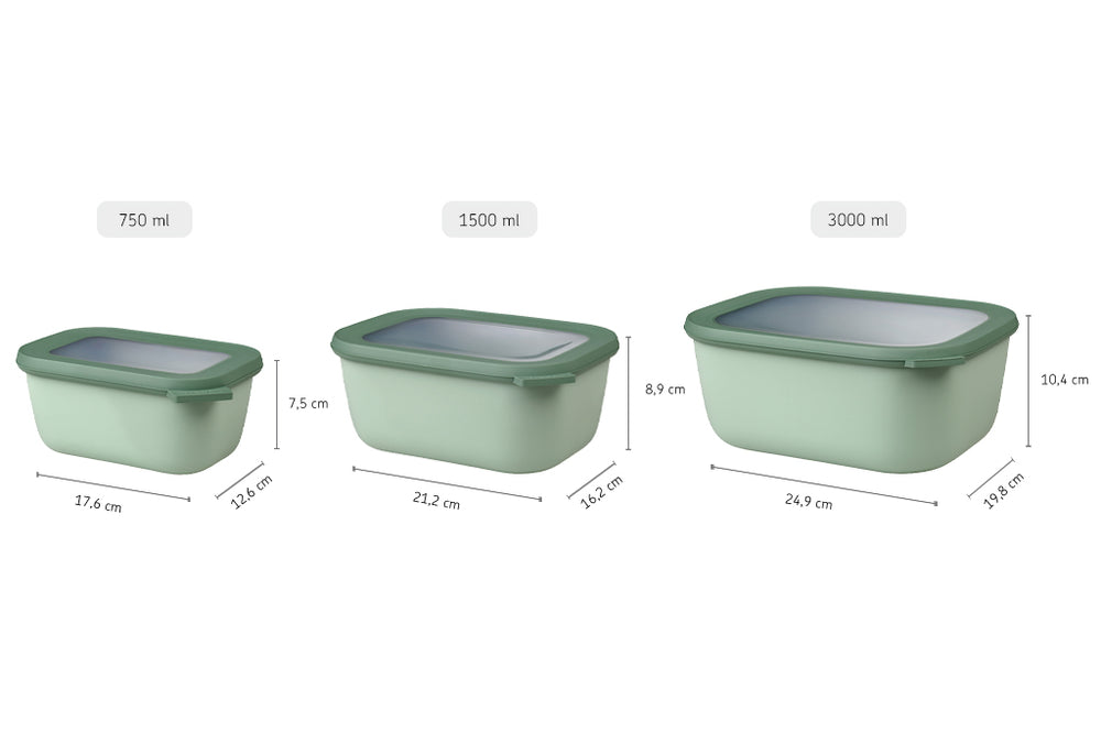 Mepal Contenedores de alimentos Cirqula Nordic Black Rectangular 3-piezas - 750 ml + 1.5 litros + 3 litros