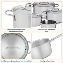 Juego de ollas Sola Mirage 4 piezas Acero inoxidable - Olla de cocina ø 16, 18, 20 cm y cazo ø 16 cm - apto para todas las fuentes de calor