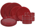 ONA Juego de vajilla Fika Burgundy 12 piezas / 4 personas - 4 platos de cena, 4 platos de desayuno y 4 cuencos