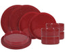 ONA Juego de vajilla Fika Burgundy 12 piezas / 4 personas - 4 platos de cena, 4 platos de desayuno y 4 cuencos