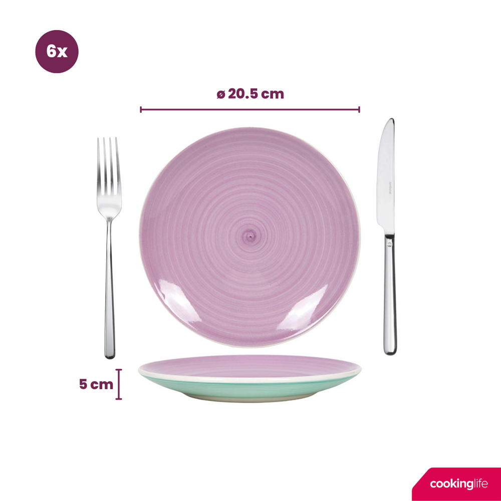 Cookinglife Juego de Vajilla Pastel Harmony 18 piezas / 6 personas - 6 platos llanos, 6 platos para desayuno y 6 platos hondos