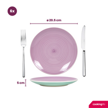 Cookinglife Juego de Vajilla Pastel Harmony 18 piezas / 6 personas - 6 platos llanos, 6 platos para desayuno y 6 platos hondos