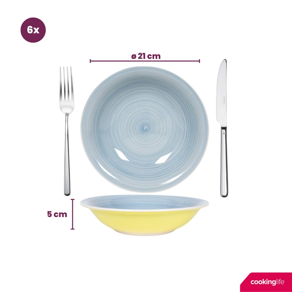 Cookinglife Juego de Vajilla Pastel Harmony 18 piezas / 6 personas - 6 platos llanos, 6 platos para desayuno y 6 platos hondos
