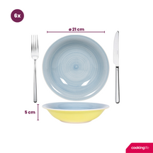 Cookinglife Juego de Vajilla Pastel Harmony 18 piezas / 6 personas - 6 platos llanos, 6 platos para desayuno y 6 platos hondos