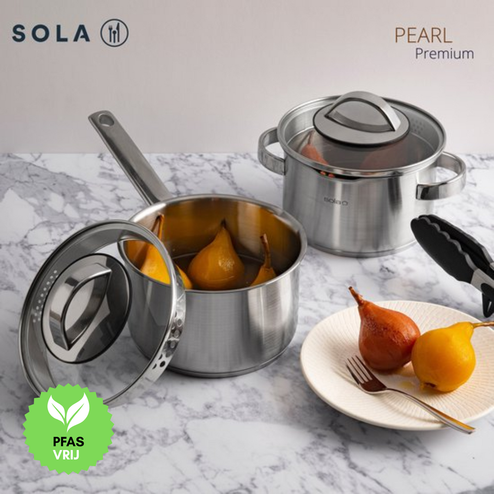 Sola Set de ollas Pearl 4 piezas acero inoxidable - apto para extracción de aire - Olla ø 16, 18, 20 cm y cazo ø 16 cm - apto para todas las fuentes de calor