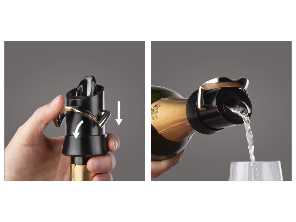 Tapón y vertedor para champán Vacu Vin - Negro