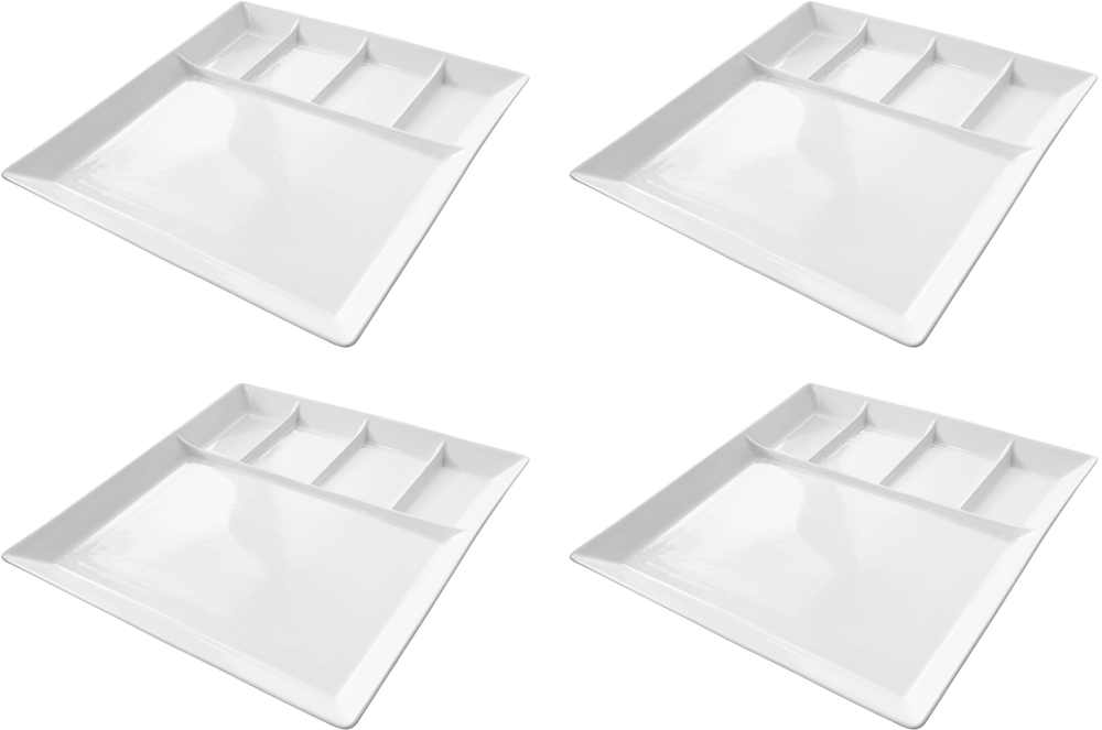 Platos Cookinglife para BBQ / Fondue / Gourmet con 5 compartimentos - 24 x 24 cm - 4 unidades