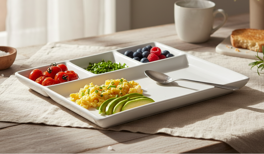 Platos Cookinglife para BBQ / Fondue / Gourmet con 4 compartimentos - 26 x 20 cm - 4 unidades