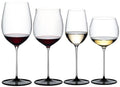 Set de copas de vino Riedel Fatto A Mano Black Tie - Bordeaux Grand Cru, Burgundy Grand Cru, Riesling y Chardonnay barricado - 4 piezas