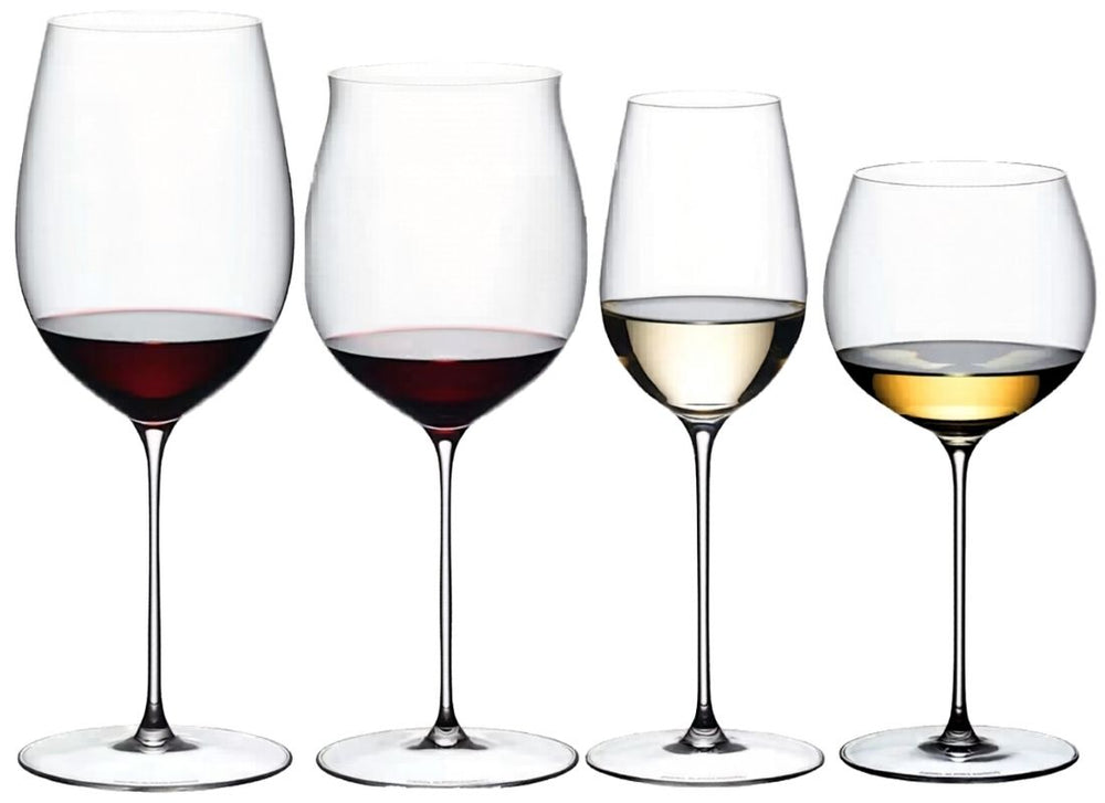 Set de copas de vino Riedel Superleggero - Bordeaux Grand Cru, Burgundy Grand Cru, Riesling y Chardonnay con barrica - 4 unidades