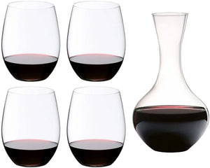 Set de copas de vino tinto Riedel O Wine - 4 unidades con decantador Syrah