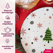 Cookinglife Juego de vajilla - Vajilla navideña - Porcelana - Roja 18 piezas / 6 personas - 6 platos de cena, 6 platos de desayuno & 6 cuencos