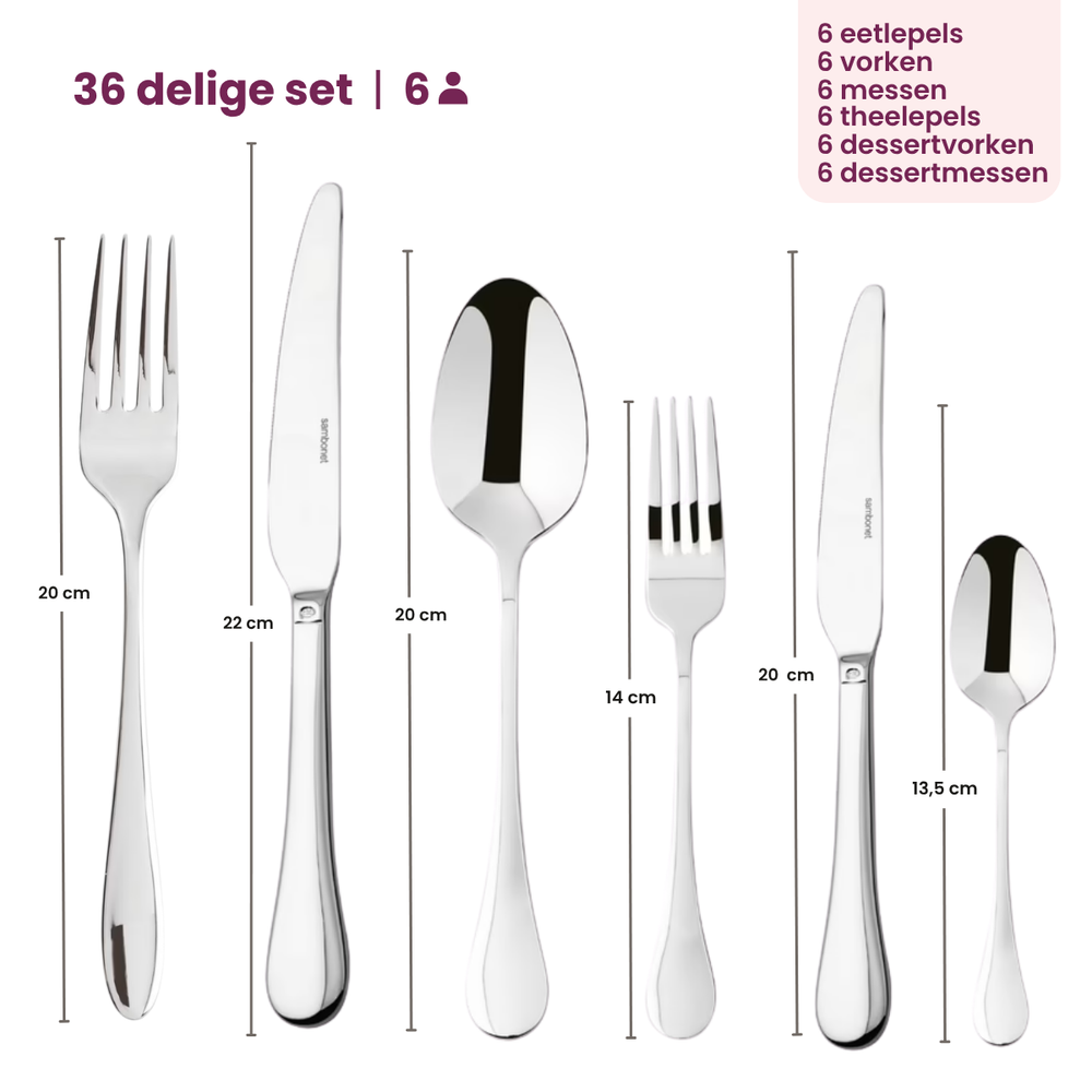 Sambonet Set de cubiertos Bloom - acero inoxidable - Monoblock - 36 piezas / 6 personas