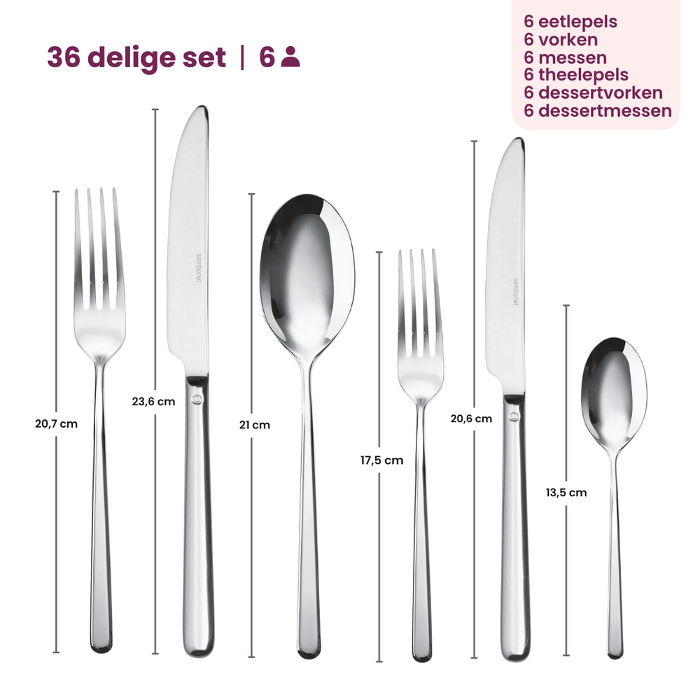Sambonet juego de cubiertos Linear - RVS - 36 piezas / 6 personas