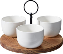Set de Servicio / Set de Tapas 4 piezas Cookinglife - Madera de Acacia ø 19 cm - Con Cuencos de Porcelana