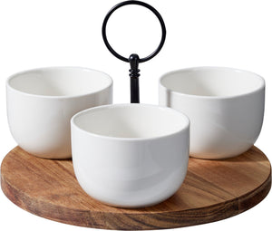 Set de Servicio / Set de Tapas 4 piezas Cookinglife - Madera de Acacia ø 19 cm - Con Cuencos de Porcelana