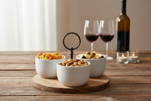 Set de Servicio / Set de Tapas 4 piezas Cookinglife - Madera de Acacia ø 19 cm - Con Cuencos de Porcelana