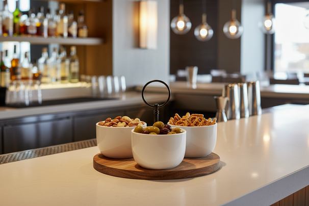 Set de Servicio / Set de Tapas 4 piezas Cookinglife - Madera de Acacia ø 19 cm - Con Cuencos de Porcelana
