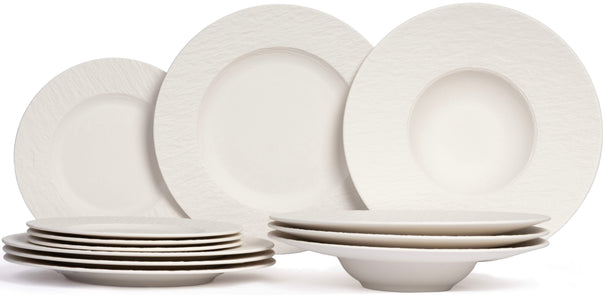 Villeroy & Boch Juego de Vajilla Manufacture Rock - Blanco 12 piezas / 4 personas - 4 platos de cena, 4 platos de desayuno y 4 platos para pasta