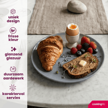 Cookinglife Platos de desayuno / Platos de postre Siaki - Blanco / Azul / Gris ø 19 cm - Porcelana - 6 piezas