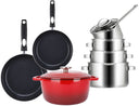 Sola Set de Sartenes Pearl 7 Piezas Acero Inoxidable - Compatible con Inducción - Cacerola ø 16, 18, 20 cm & Cacerola ø 16 cm + Sartén ø 24, 28 cm + Olla ø 24 cm