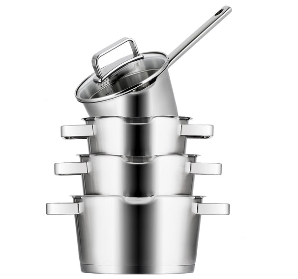 Sola Set de ollas Diamond 4 piezas acero inoxidable - apto para extracción de aire - Olla ø 16, 18, 20 cm y cazo ø 16 cm - apto para todas las fuentes de calor