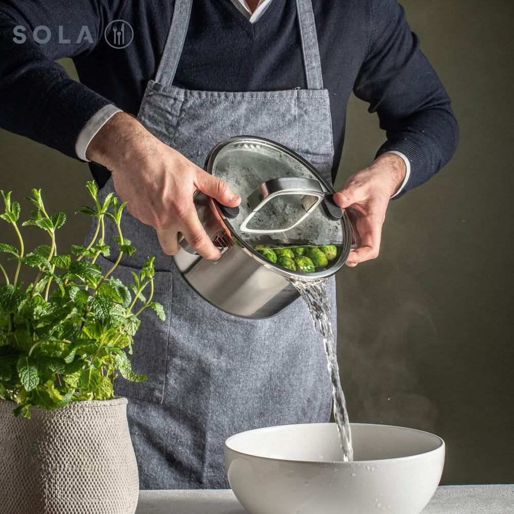 Sola Set de ollas Juvia 5 piezas Acero inoxidable - Compatible con campana extractora - Olla de cocina ø 16, 18, 20, 24 cm y cazo ø 16 cm - apto para todas las fuentes de calor