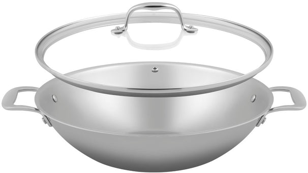Wok Sola con tapa Green Cooking Triply Acero inoxidable ø 32 cm - apto para todas las fuentes de calor - sin revestimiento antiadherente