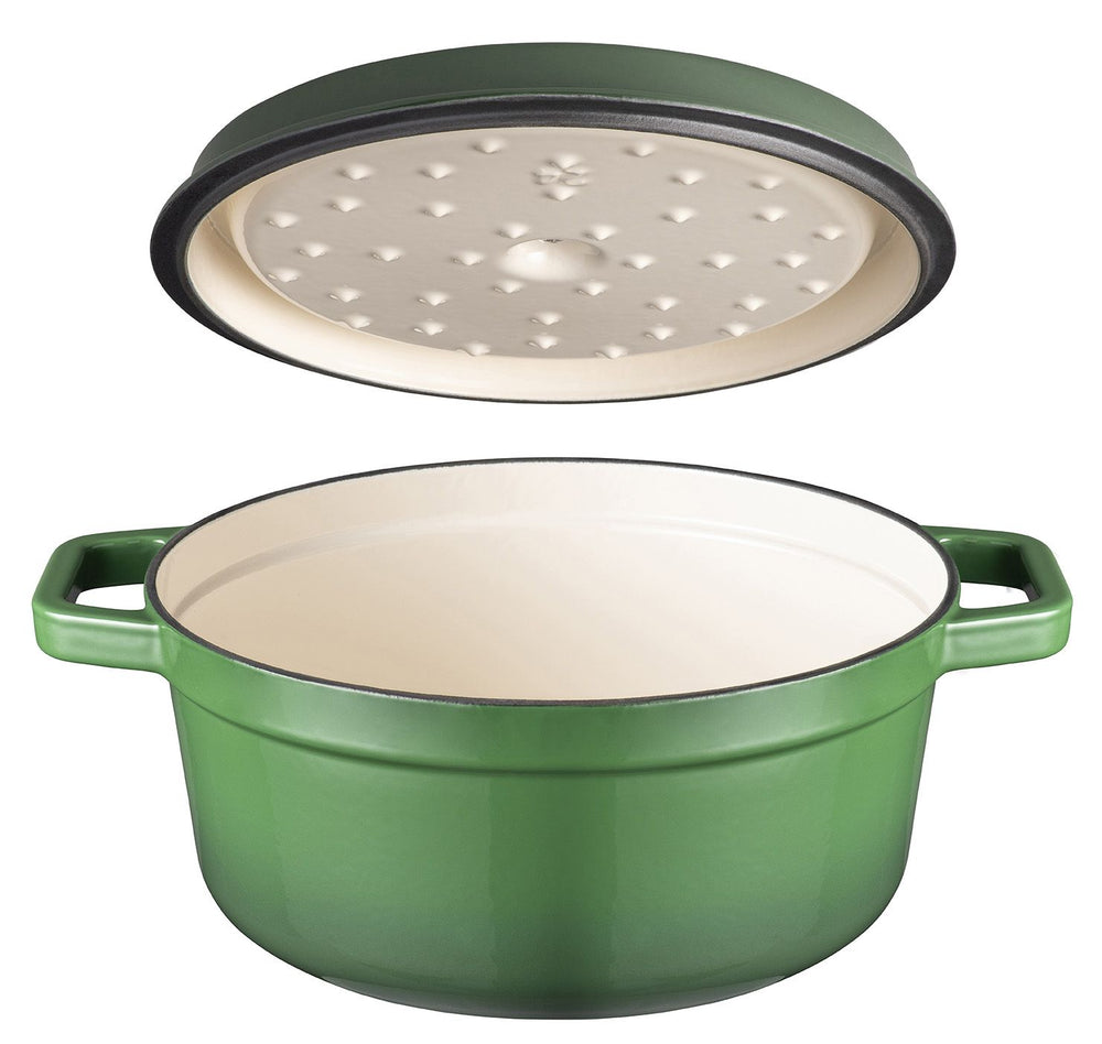 Sola Cazuela con tapa de hierro fundido - Verde - ø 24 cm / 3.2 litros - revestimiento antiadherente esmaltado