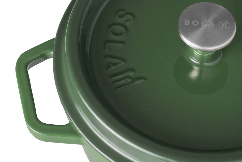 Sola Cazuela con tapa de hierro fundido - Verde - ø 24 cm / 3.2 litros - revestimiento antiadherente esmaltado