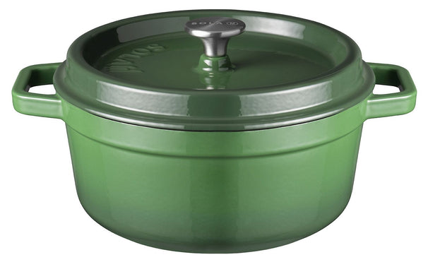 Sola Cazuela con tapa de hierro fundido - Verde - ø 28 cm / 5 litros - revestimiento antiadherente esmaltado