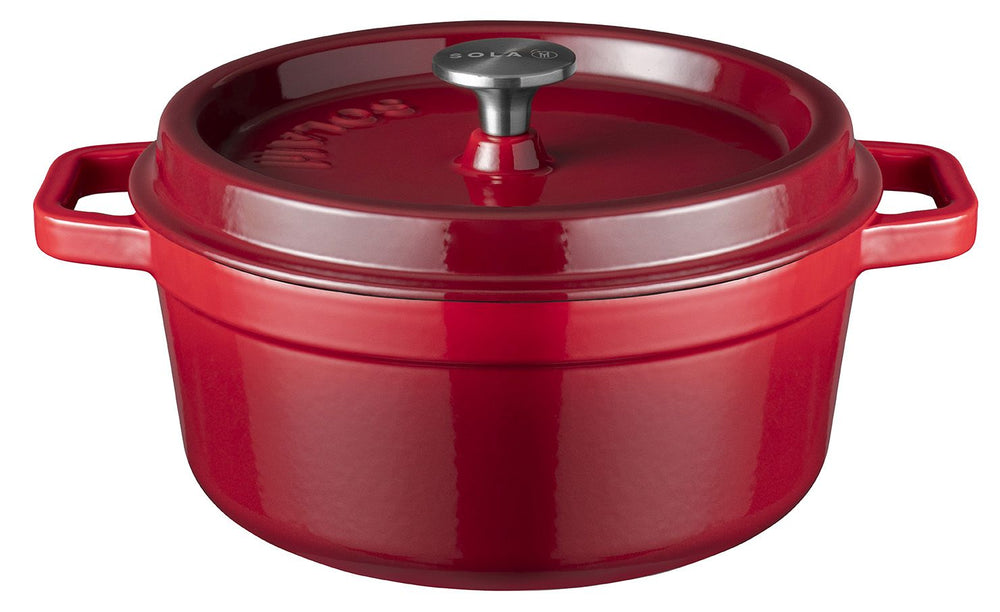 Sola Braadpan con tapa Gietijzer - Rojo - ø 24 cm / 3.2 litros - capa antiadherente esmaltada