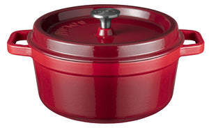 Sola Cazuela con tapa de hierro fundido - Rojo - ø 24 cm / 3.2 litros - revestimiento antiadherente esmaltado