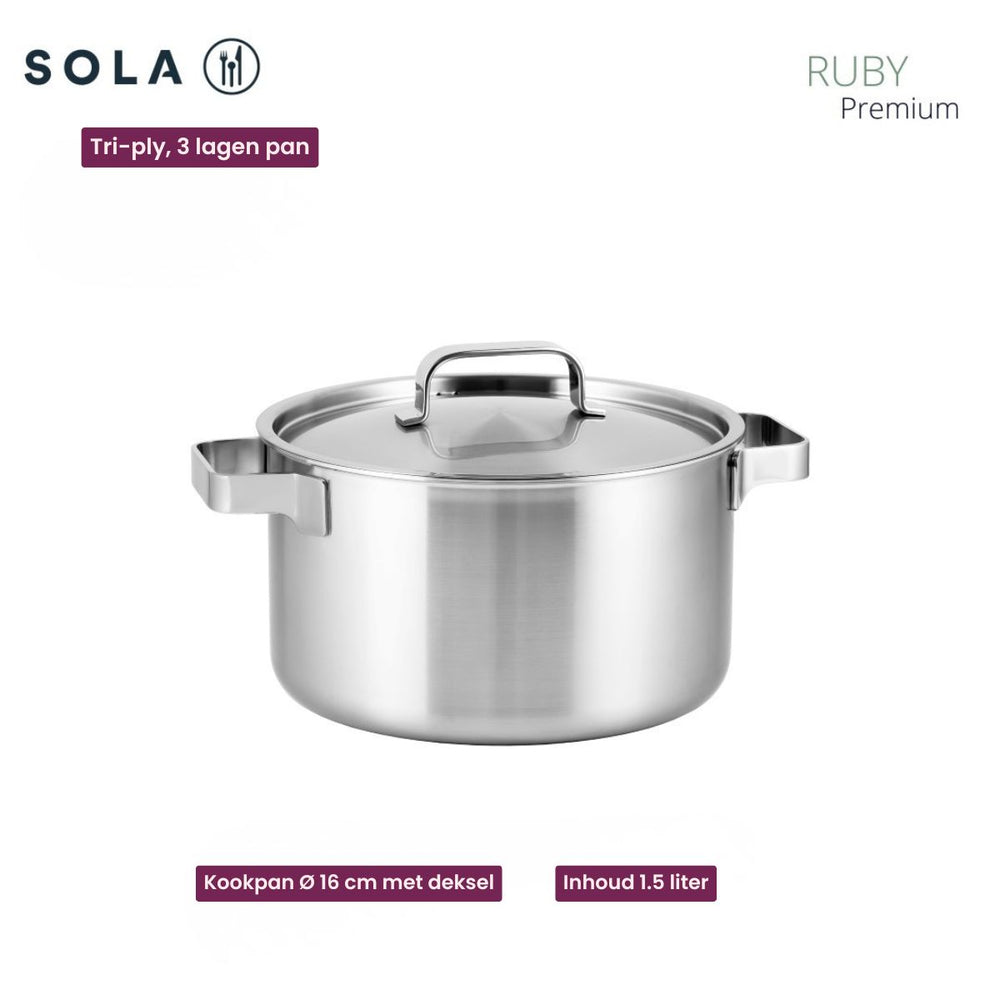 Sola Set de Sartenes Ruby 7 Piezas Premium Triply Acero Inoxidable - Cacerola ø 16, 18, 20 y 24 cm y Cacerola ø 16 cm & BEKA Sartenes Pro Induc ø 24 & 28 cm