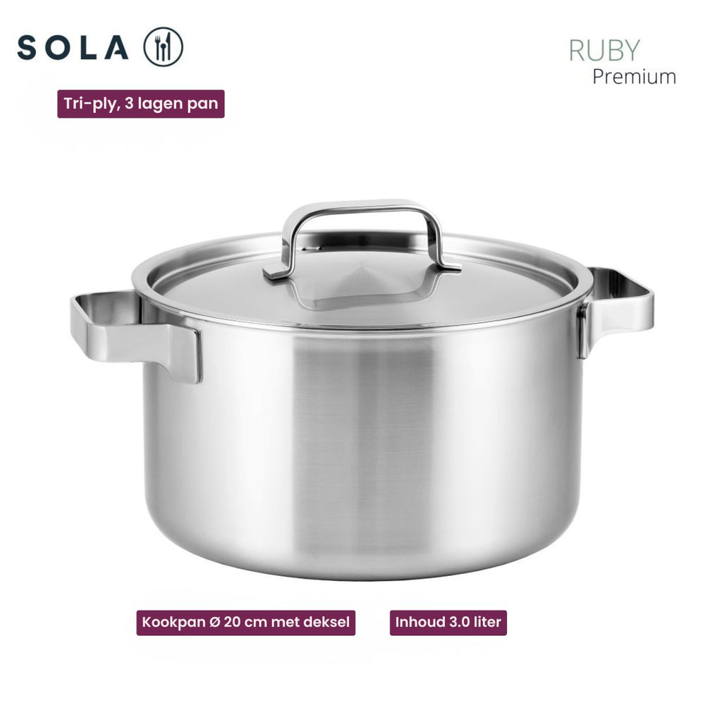 Sola Set de Sartenes Ruby 7 Piezas Premium Triply Acero Inoxidable - Cacerola ø 16, 18, 20 y 24 cm y Cacerola ø 16 cm & BEKA Sartenes Pro Induc ø 24 & 28 cm