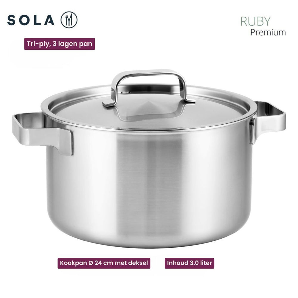Sola Set de Sartenes Ruby 7 Piezas Premium Triply Acero Inoxidable - Cacerola ø 16, 18, 20 y 24 cm y Cacerola ø 16 cm & BEKA Sartenes Pro Induc ø 24 & 28 cm