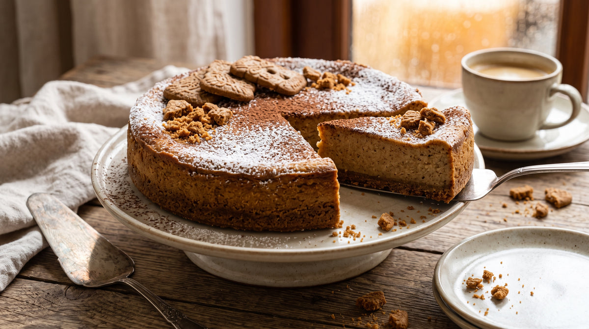 Los sabores cálidos del speculaas en una cheesecake cremosa y moderna