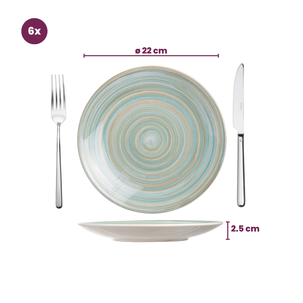 Cosy & Trendy Juego de vajilla Turbolino - Azul 24 piezas / 6 personas - 6 platos llanos, 6 platos hondos, 6 platos para desayuno y 6 tazas