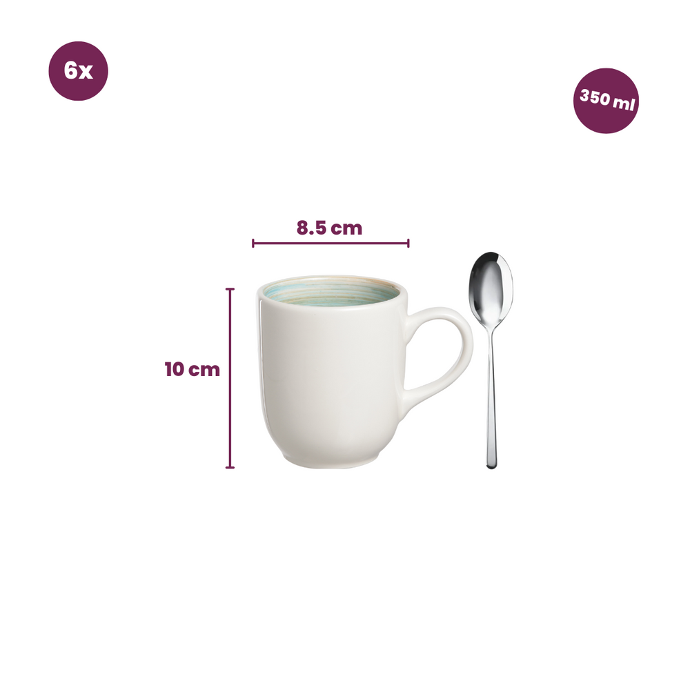 Cosy & Trendy Juego de vajilla Turbolino - Azul 24 piezas / 6 personas - 6 platos llanos, 6 platos hondos, 6 platos para desayuno y 6 tazas