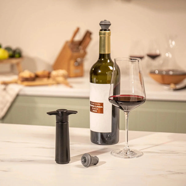 Bomba para vino con 2 tapones Vacu Vin - Conservador de vino - Negro