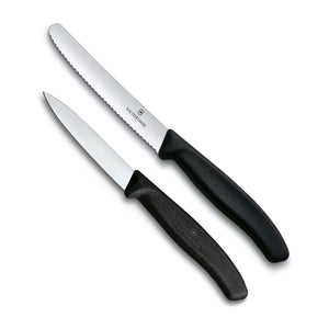 Victorinox Schilmessenset Swiss Classic 2-delig tomatenmes en schilmes met zwart heft, vrijstaand op witte achtergrond