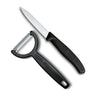 Victorinox Schilmessenset Swiss Classic 2-delig schilmes en Y-dunschiller in zwart, vrijstaand op witte achtergrond